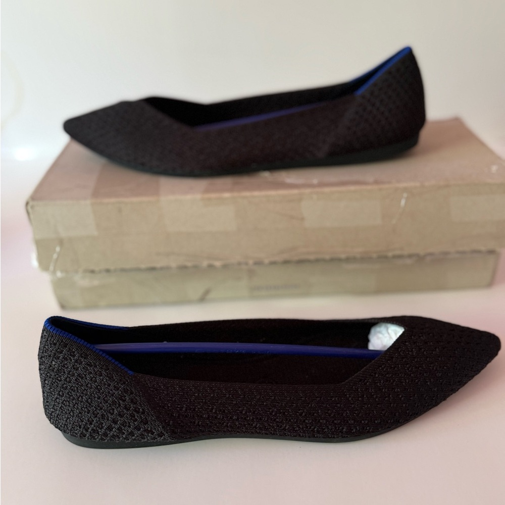 Rothy's Black Swiss Dot Pointed Knit Ballet Flats Women’s 10 New In Box